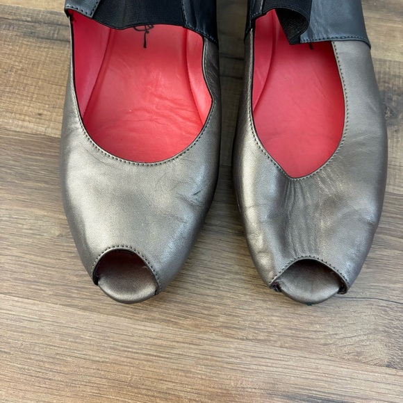 Pas de Rouge Silvia Peep Toe Low Wedge Leather Shoes Women's - Picture 7 of 12